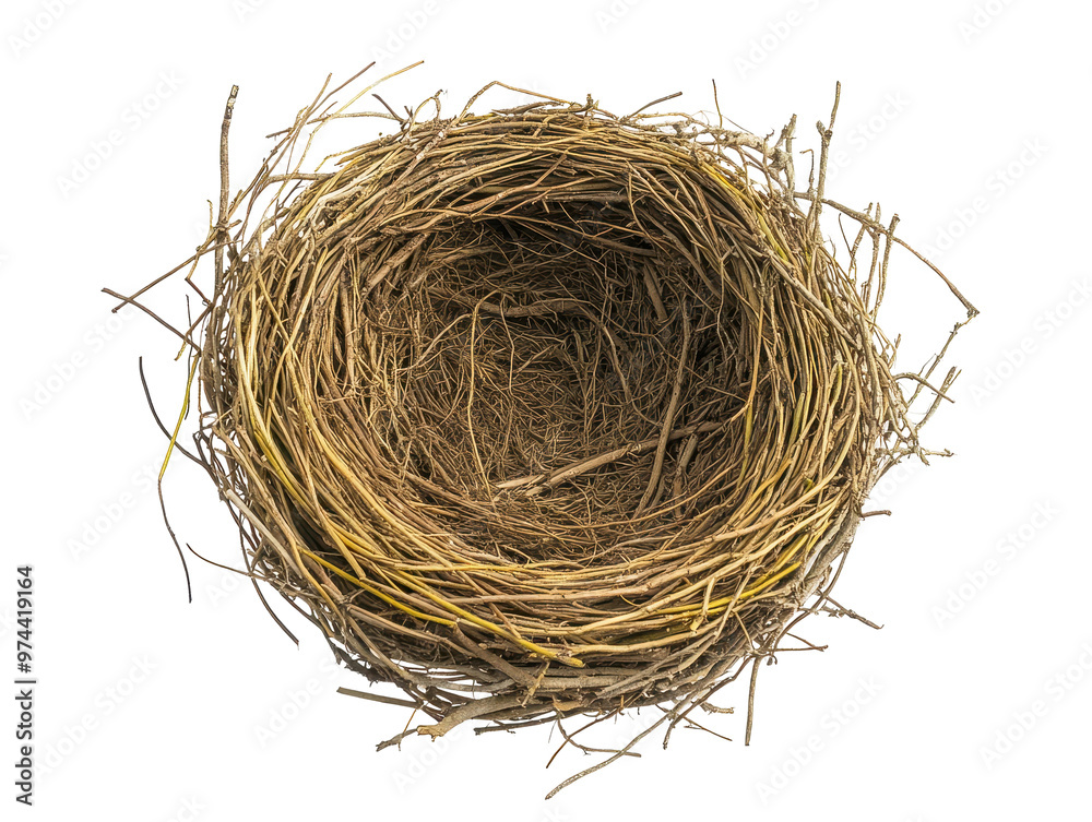 Empty bird nest made of dry twigs on transparent background. Empty bird nest made of dry twigs on transparent background.