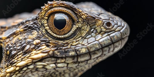 Ultra-close macro shot of a lizard's head showcasing intricate scales and detailed textures in high definition photo