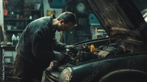 Mechanic repairing a car created with Generative AI