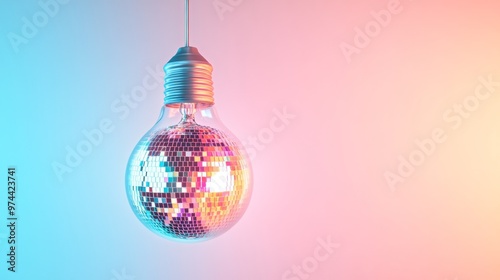 Disco ball light bulb on gradient background