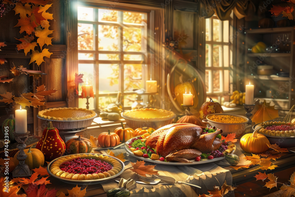 Thanksgiving Feast Table Setting with Turkey Thanksgiving Feast Table Setting with Turkey