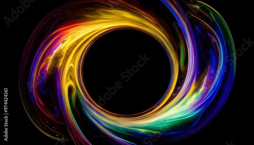 Multicolored spinning light circle on a black background. Abstract background