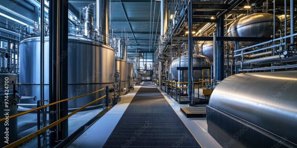 Naklejka premium Chemical Processing Plant with Large Tanks and Pipes