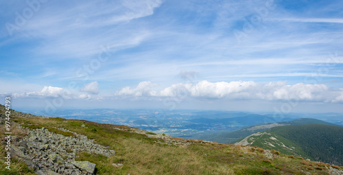 view from the top of Sniezka to the Karkonosze Mountains