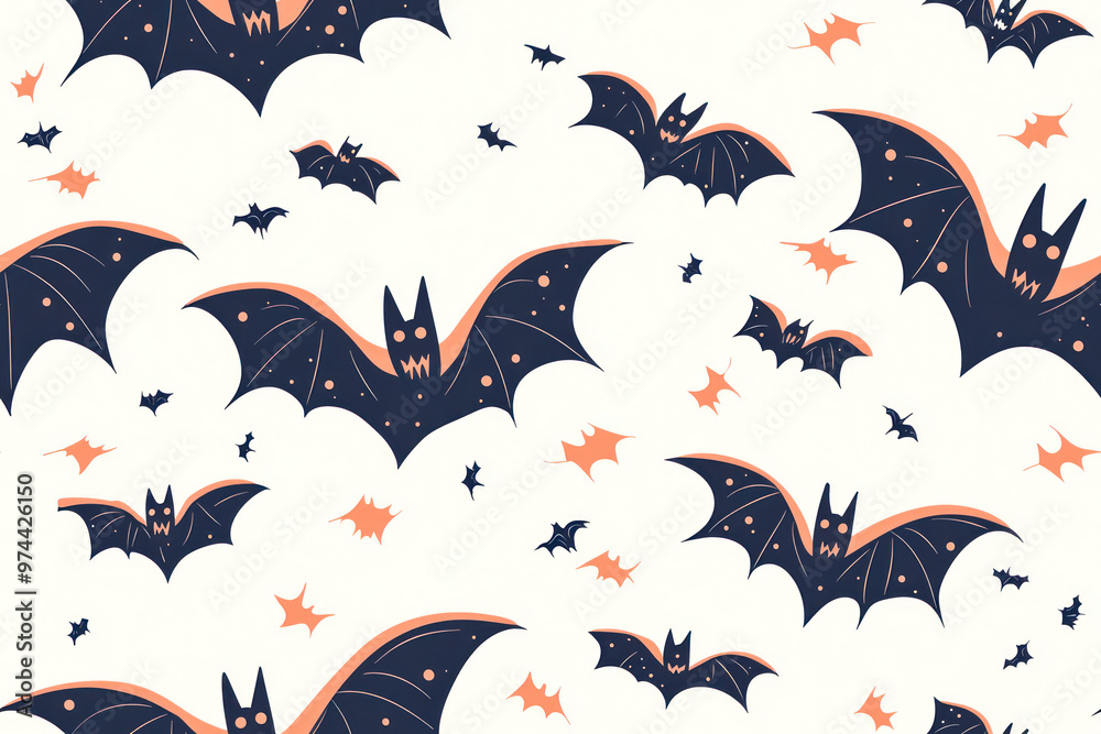 Halloween seamless pattern. Vector illustration of Halloween party. Spooky bats on a light background.