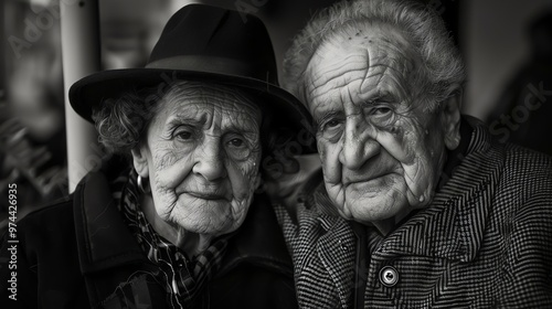 An older couple looks at the camera.