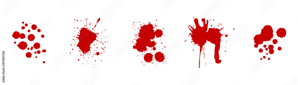 Blood red splash design stain. Bloodstain drop red splatter paint vector blob icon. Blood red splash design stain. Bloodstain drop red splatter paint vector blob icon.