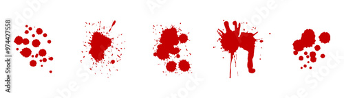Blood red splash design stain. Bloodstain drop red splatter paint vector blob icon.