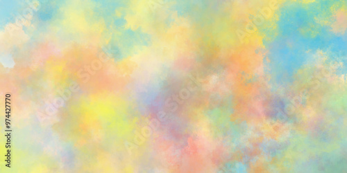 Colorful watercolor splatter brush painted digital art painting on paper or canvas, creating a calming and artistic colorful paint background, Fractal art background with multicolor creative design.