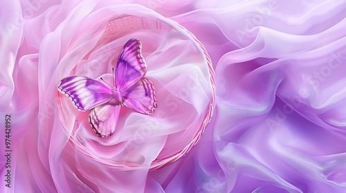 Fabric decorative basket in the shape of butterfly on pink and purple background