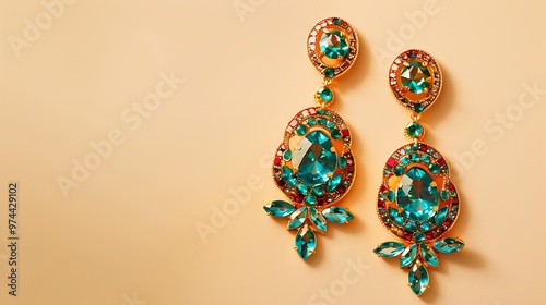 fancy imitation jewelry pair of earrings on beige background