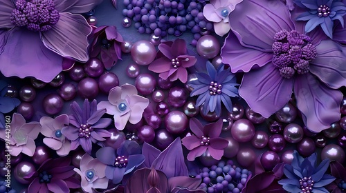 feminine and romantic purple pearls and flowers in violet tone photo