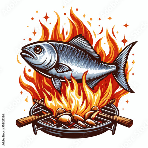 Vector image of a grilled fish