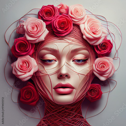 バラの妖精～グラフィック素材～バラと女性の顔
