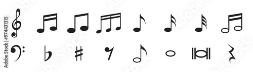 Music notes icons set.Music notes symbol.Black notes symbol on white background. Vector illustration