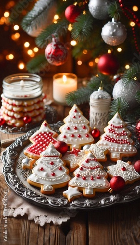 Traditionelles Weihnachtsgebäck in rot weiß