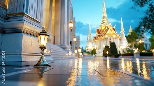 Golden Lamppost in Front of Wat Arun Ratchawararam Ratchawaramahawihan photo