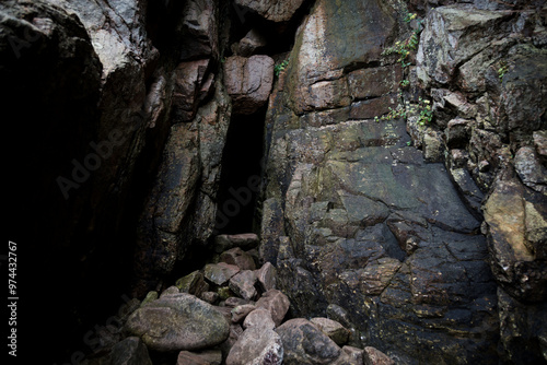 Entrance to Den Sorte Gryde, Bornholm, Helligdomsklipperne, Denmark