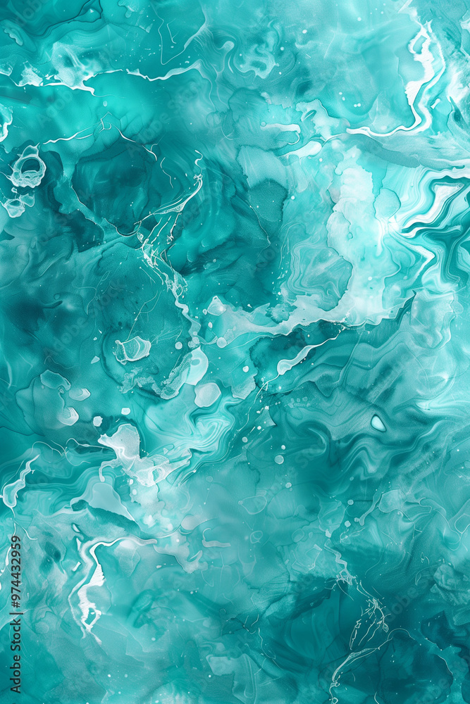 Obraz premium Pastel cyan mint liquid marble watercolor background with white brush stains and lines