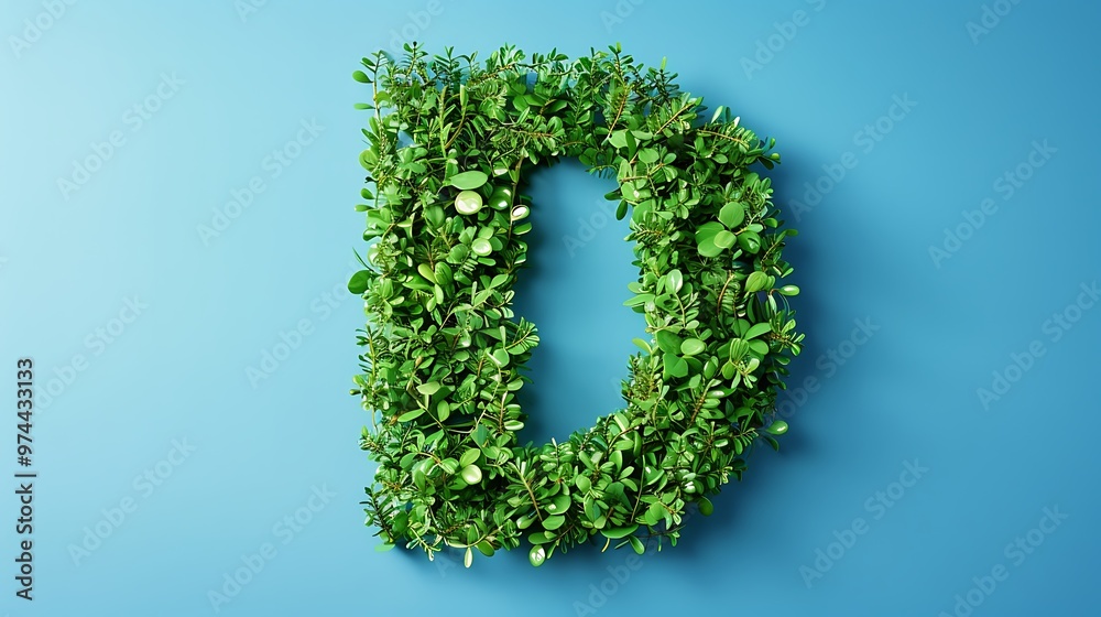 green grass letter D on blue background green grass letter D on blue background