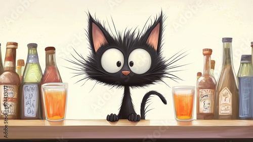 Black Cat at the Bar with Beer