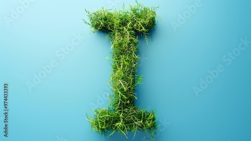 green grass letter I on blue background