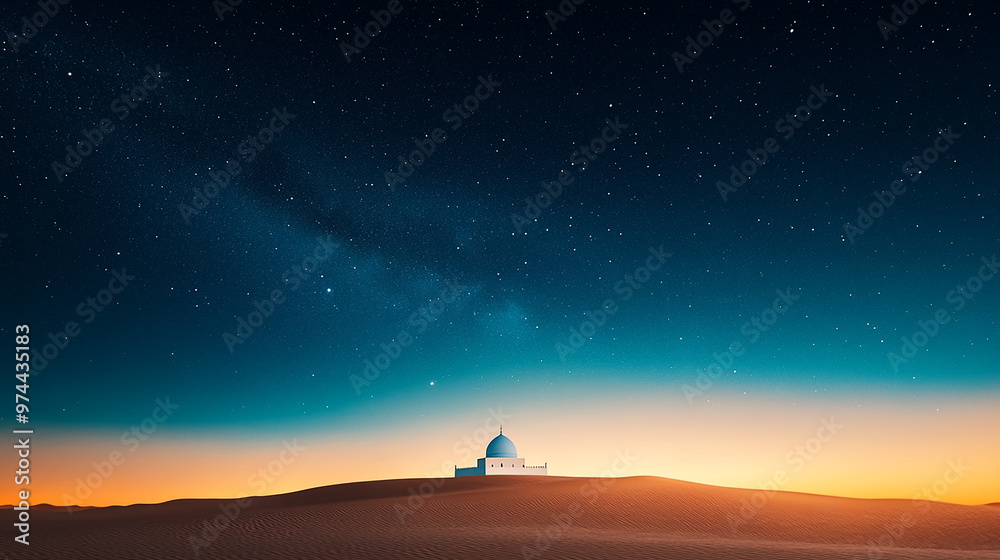 Serene Background of Quiet Desert with Small Mosque Serene Background of Quiet Desert with Small Mosque