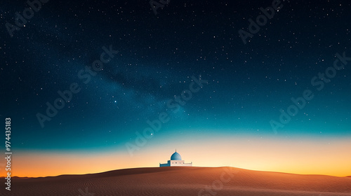 Serene Background of Quiet Desert with Small Mosque