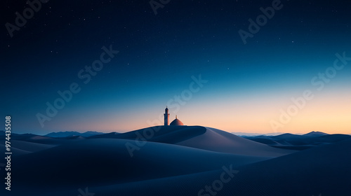 Serene Background of Quiet Desert with Small Mosque