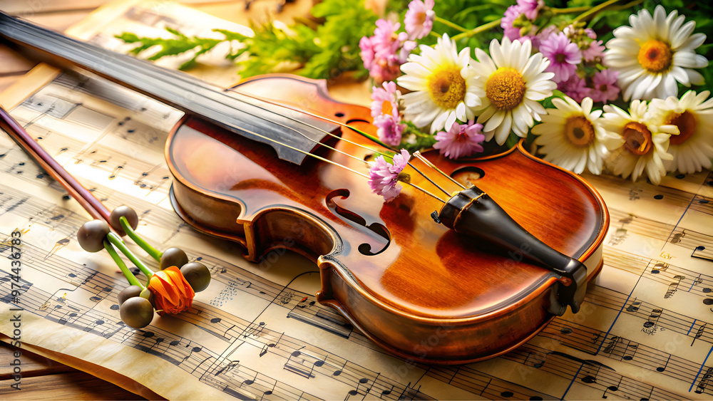 Fototapeta premium violin and flowers