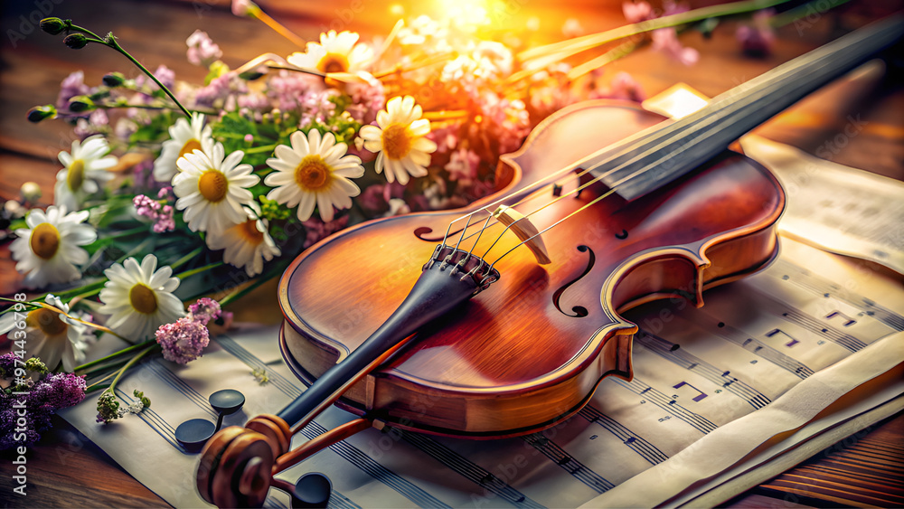 Fototapeta premium violin and flowers