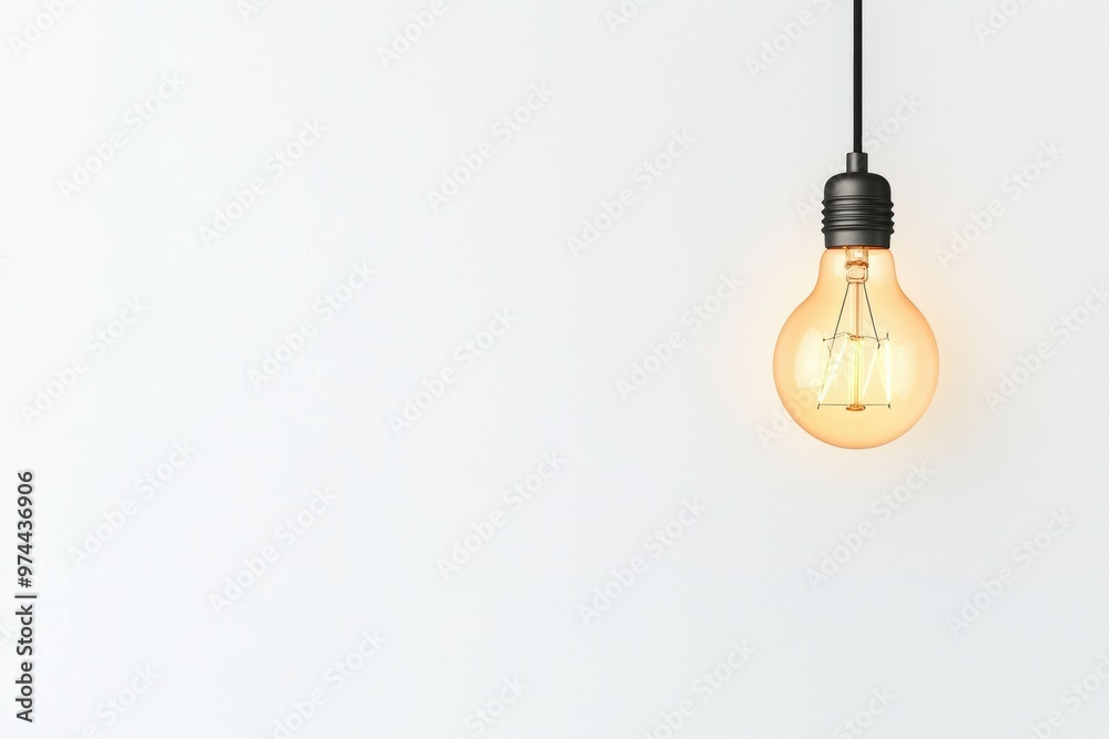 A minimalist hanging light bulb, warm glow, soft shadows, isolated on white background A minimalist hanging light bulb, warm glow, soft shadows, isolated on white background