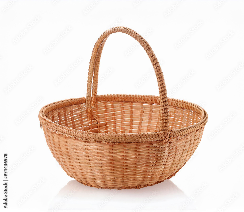 Fototapeta premium Empty wicker basket isolated on white background. Hand made Natural Wicker basket isolated