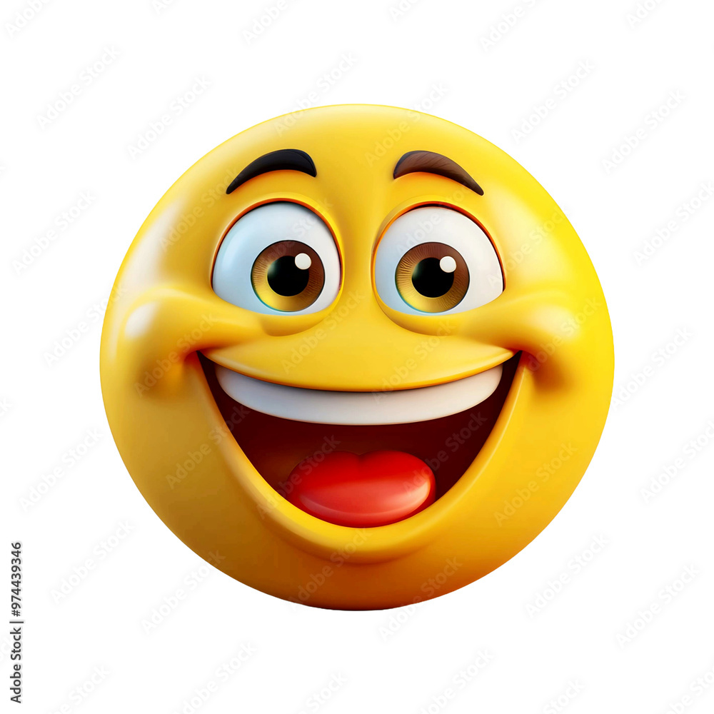 Fototapeta premium 3d yellow laughing emoticon with smile face emoji on white backgound