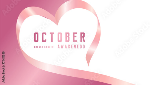 A Pink Heart ribbon with text Breast cancer awareness. Breast Cancer Awareness banners design. Pink October cancer awareness month is observed every year in October