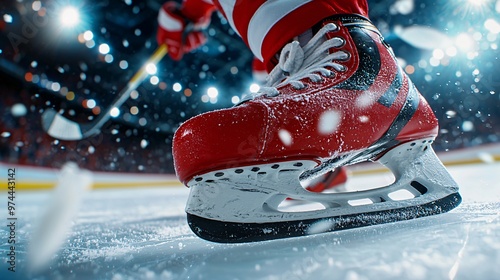 Ice hockey players skating fast toward the goal dynamic action ultra HD high detail commercial photography sharp focus