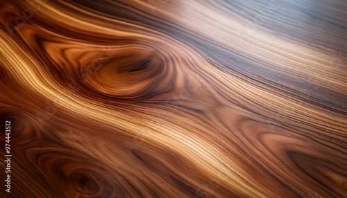 Polished walnut wood grain with depth of field on a luxurious background