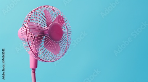 pink electric fan on blue background