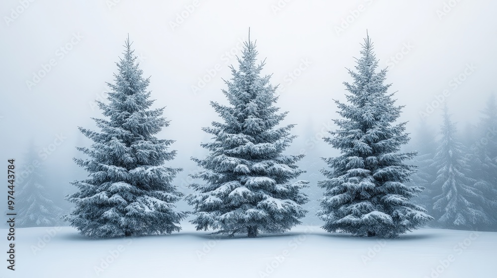 Naklejka premium winter background - snow-covered Christmas tree. Christmas trees in the snow, minimalistic winter background, winter landscape. copy space