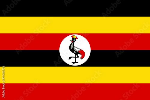 The official national flag of Uganda. Flag of the Republic of Uganda. Correct proportions and colors. Vector illustration