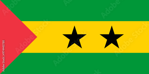 The official national flag of Sao Tome and Principe. Flag of the Democratic Republic of Sao Tome and Principe. Correct proportions and colors. Vector illustration