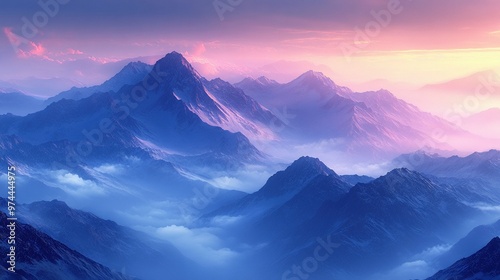 Misty mountain range at dawn