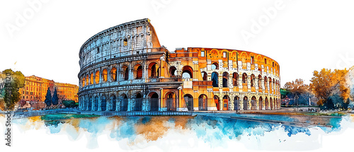 A stunning watercolor depiction of the iconic Colosseum, showcasing its majestic architecture and historical significance.