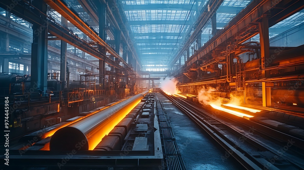 Fototapeta premium A new-age steel plant using energy-efficient technology, with a focus on sustainability and efficiency under natural daylight