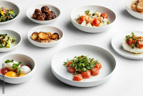 A beautifully arranged assortment of colorful dishes featuring fresh ingredients.