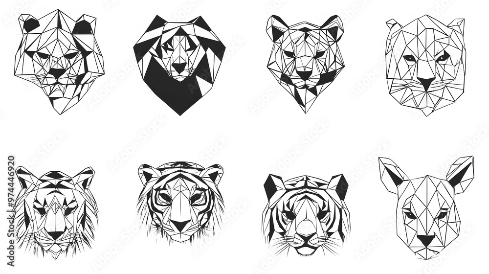 Naklejka premium Geometric Animal Heads in Black and White
