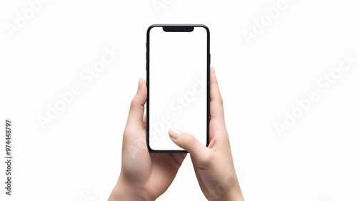 Hand Holding Smartphone on White Background