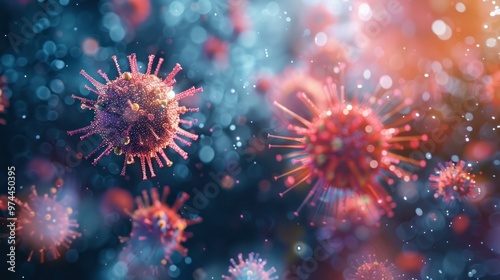 In-Depth 3D Visualization of Virus Under Microscope Revealing Multiple Infectious Diseases. Concept Scientific Visualization, Microscopic Imaging, Infectious Diseases Analysis, Virology Research