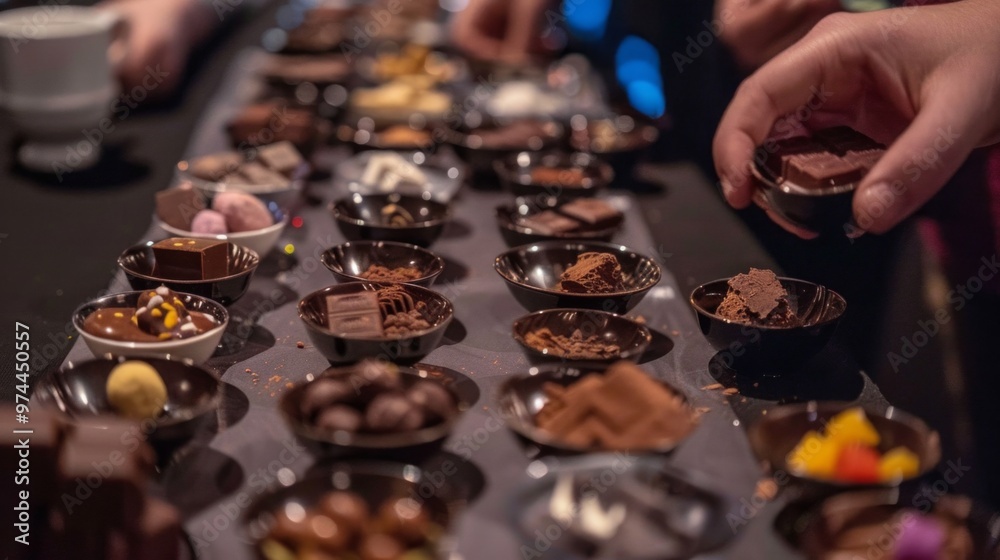Picture a chocolate tasting event featuring a variety of single-origin chocolates from around the world. Picture a chocolate tasting event featuring a variety of single-origin chocolates from around the world.