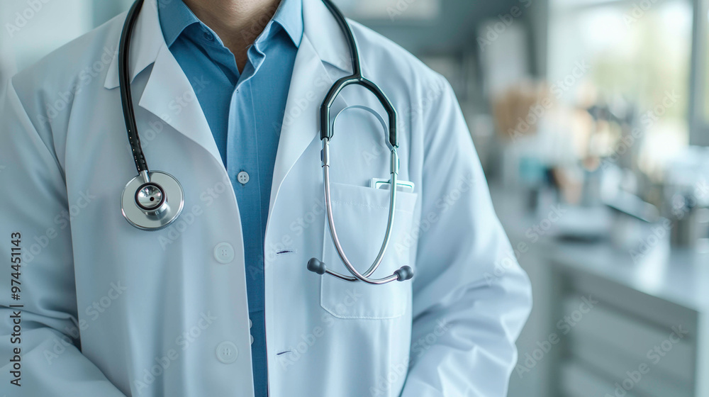 A modern doctor in a lab coat with a stethoscope around the neck, standing in a clean, professional medical setting, symbolizing trust, expertise, and compassionate patient care. A modern doctor in a lab coat with a stethoscope around the neck, standing in a clean, professional medical setting, symbolizing trust, expertise, and compassionate patient care.